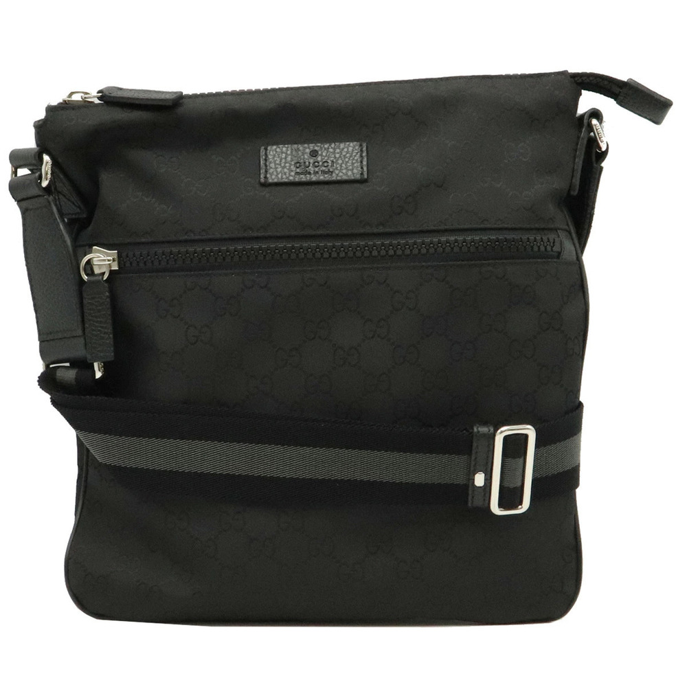 Gucci GG Crossbody Bag Gusset Leather Black Gray